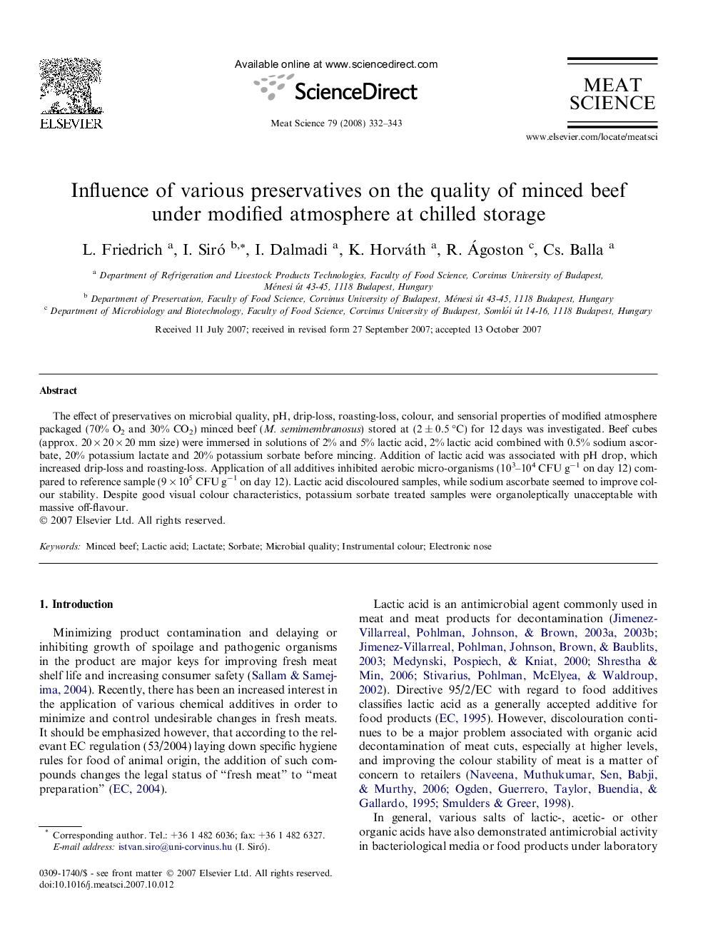 Influence of various preservatives on the quality of minced beef under modified atmosphere at chilled storage