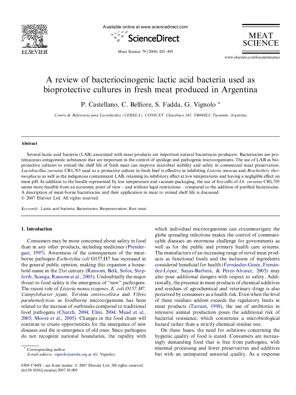 A review of bacteriocinogenic lactic acid bacteria used as bioprotective cultures in fresh meat produced in Argentina