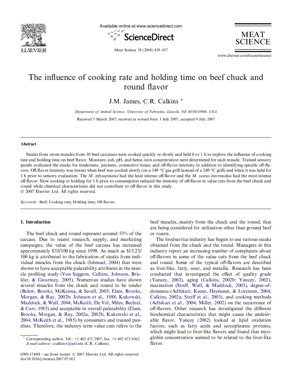 The influence of cooking rate and holding time on beef chuck and round flavor