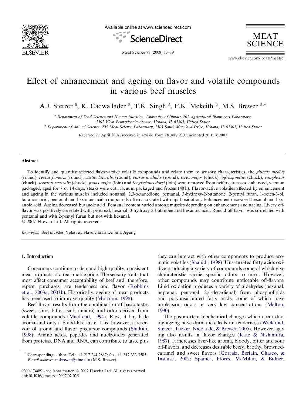 Effect of enhancement and ageing on flavor and volatile compounds in various beef muscles