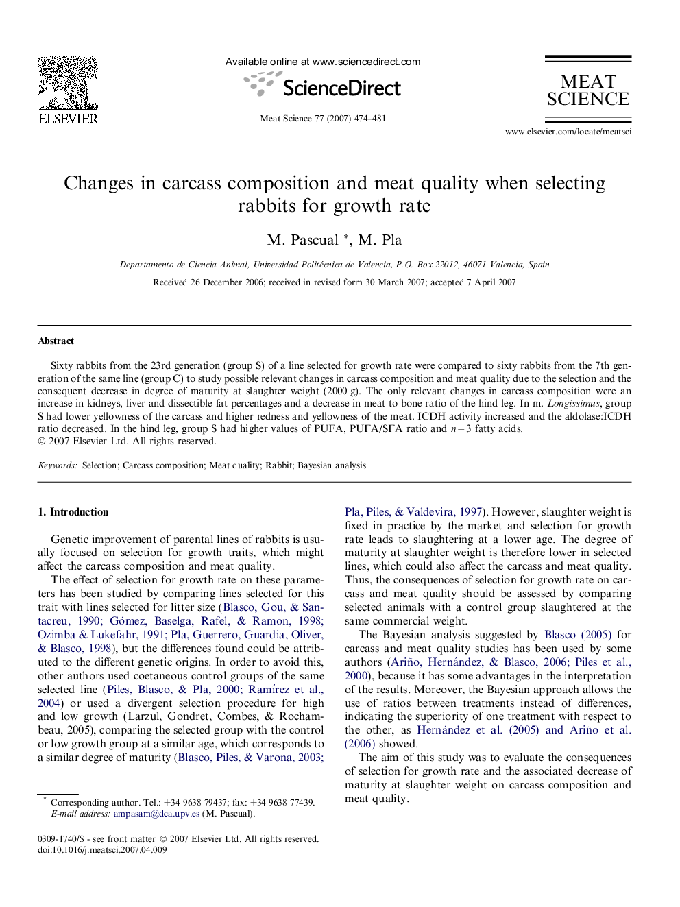 Changes in carcass composition and meat quality when selecting rabbits for growth rate