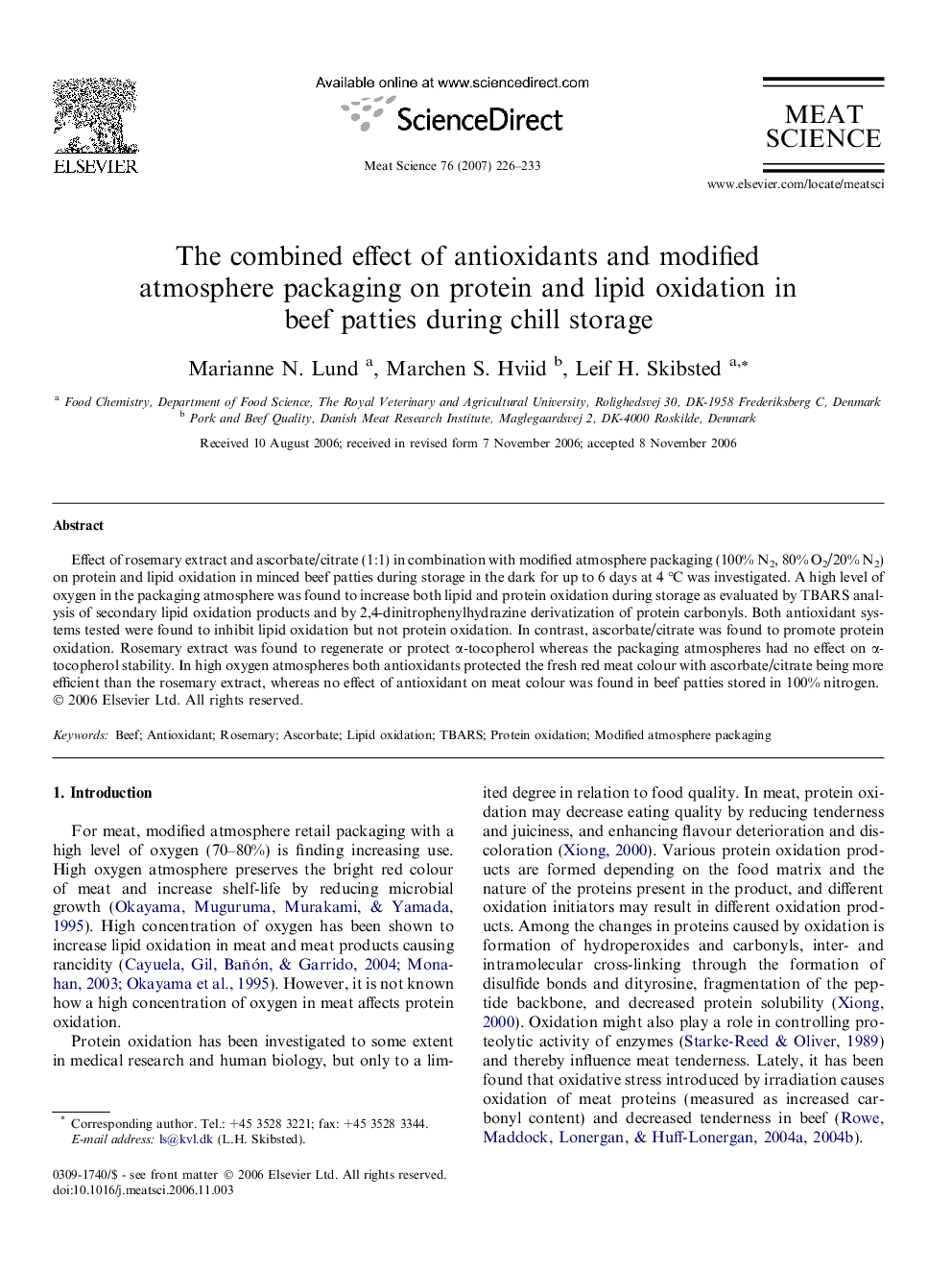 The combined effect of antioxidants and modified atmosphere packaging on protein and lipid oxidation in beef patties during chill storage