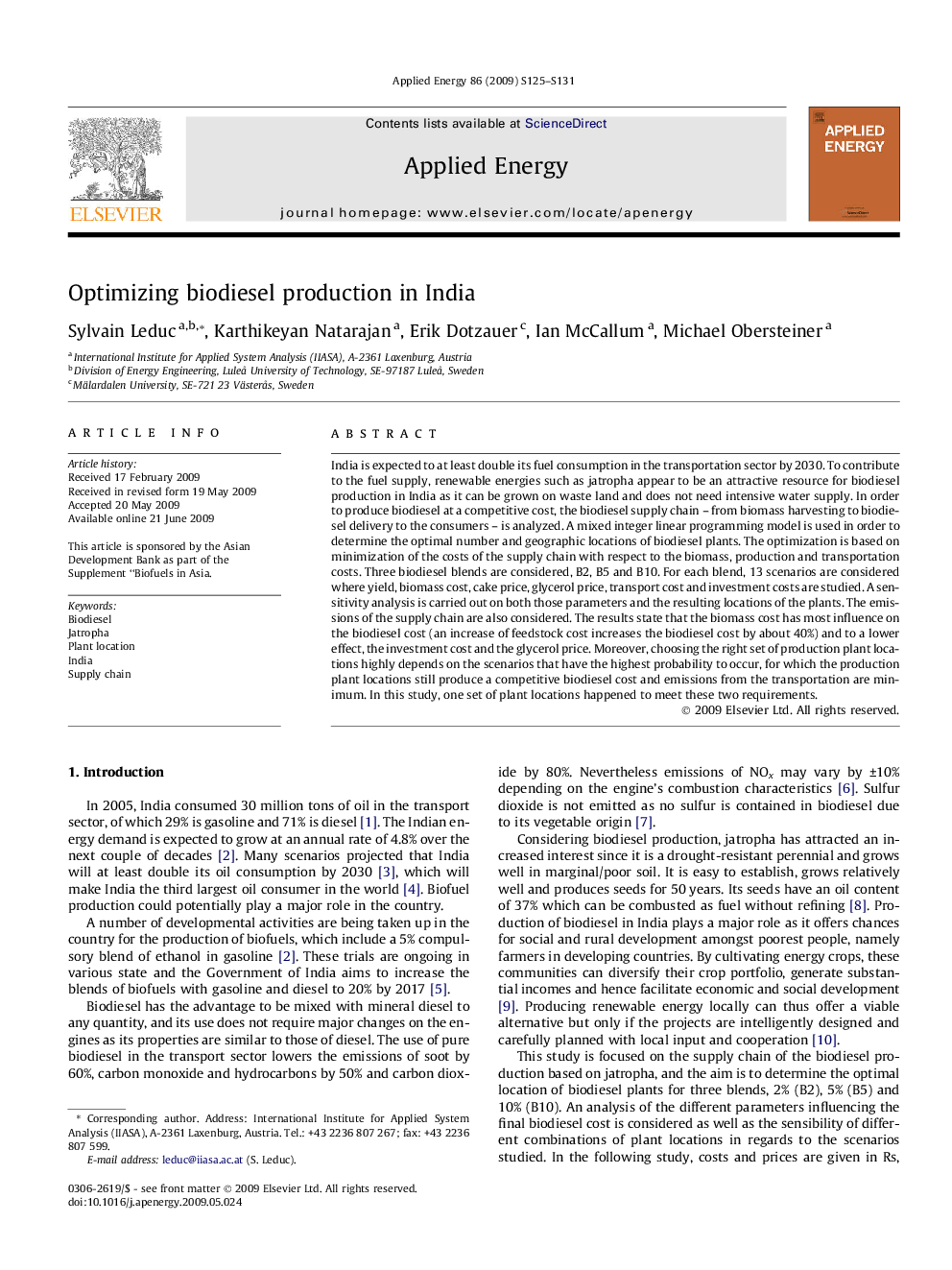 Optimizing biodiesel production in India