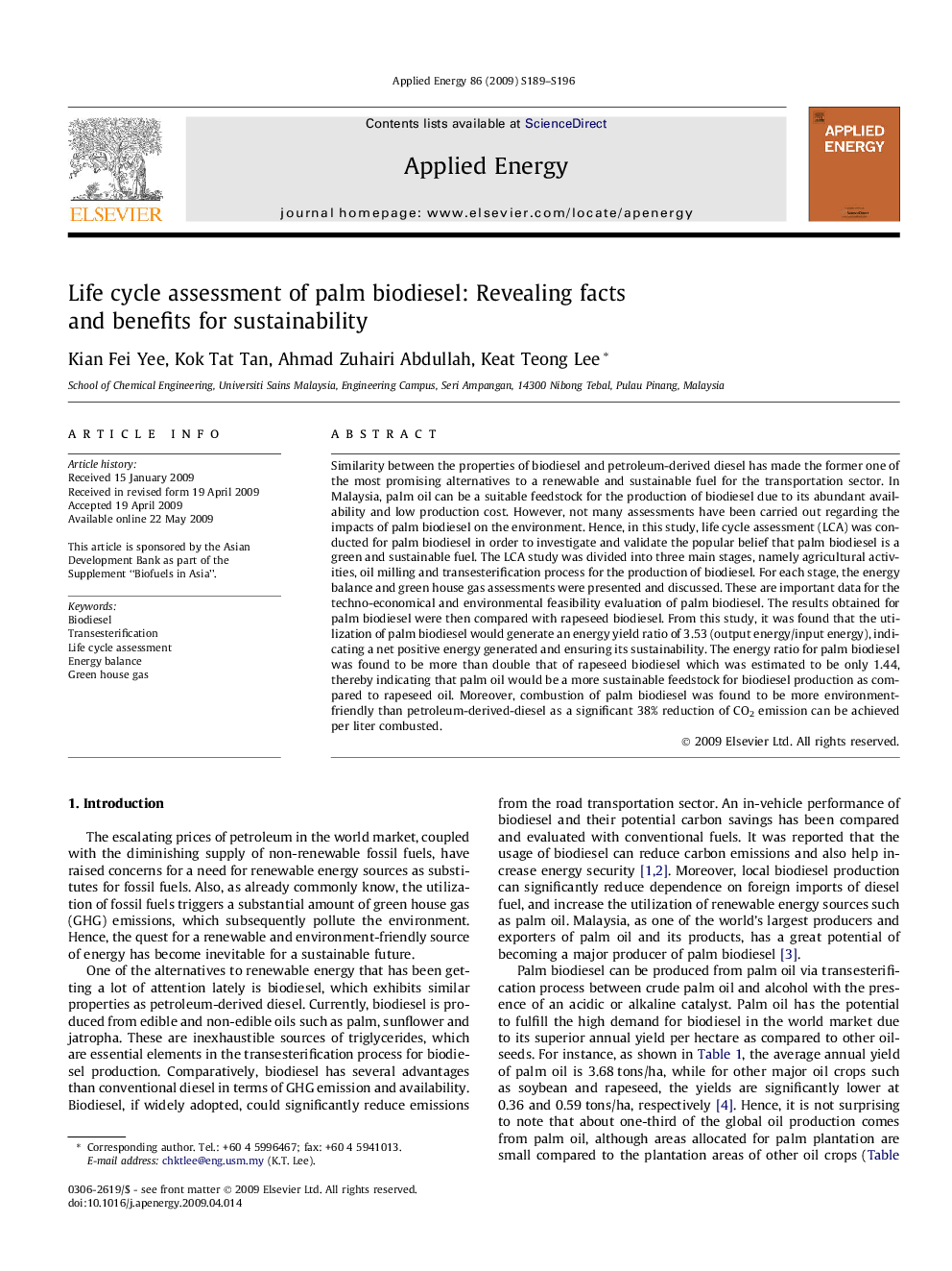 Life cycle assessment of palm biodiesel: Revealing facts and benefits for sustainability