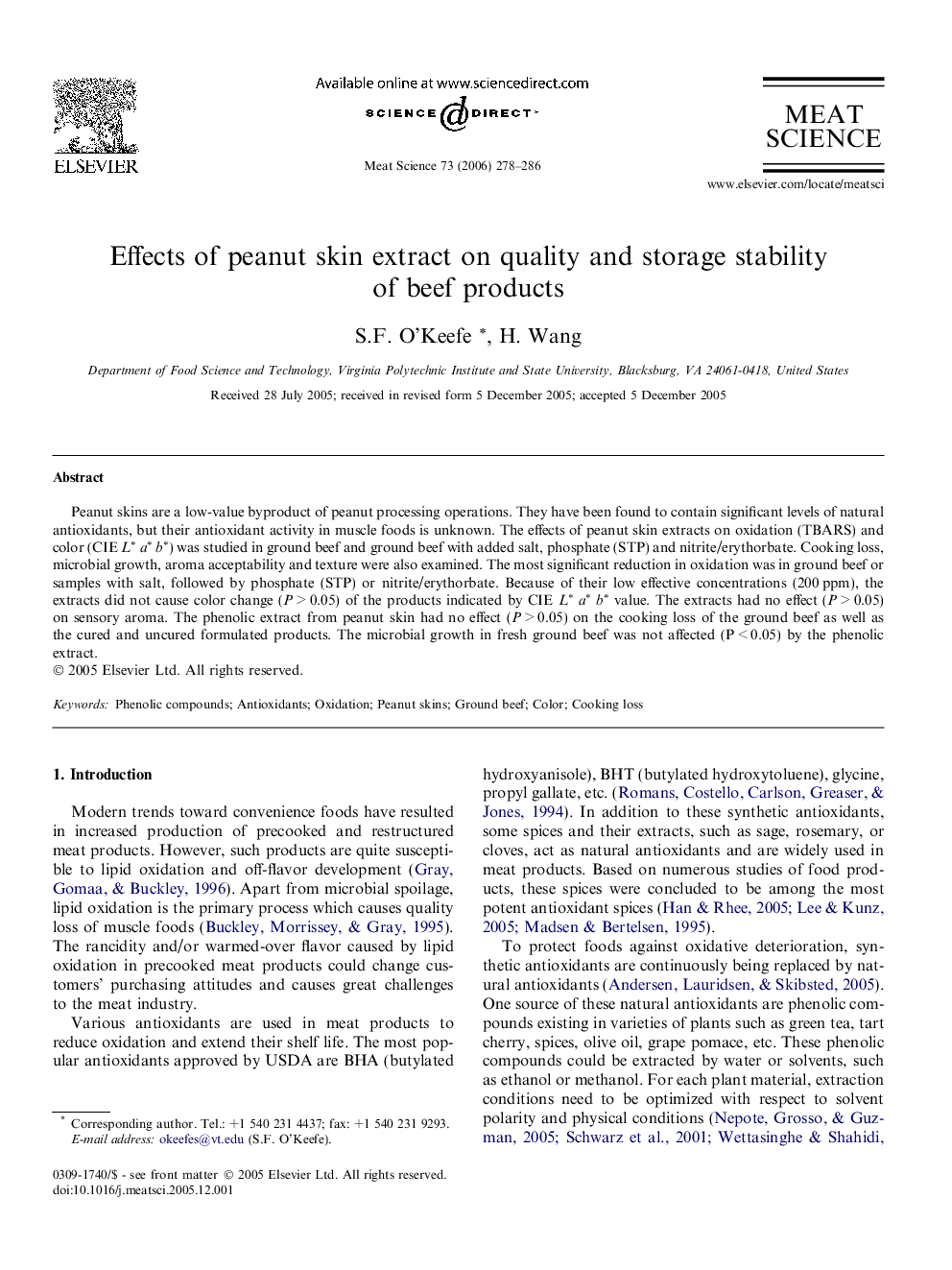 Effects of peanut skin extract on quality and storage stability of beef products