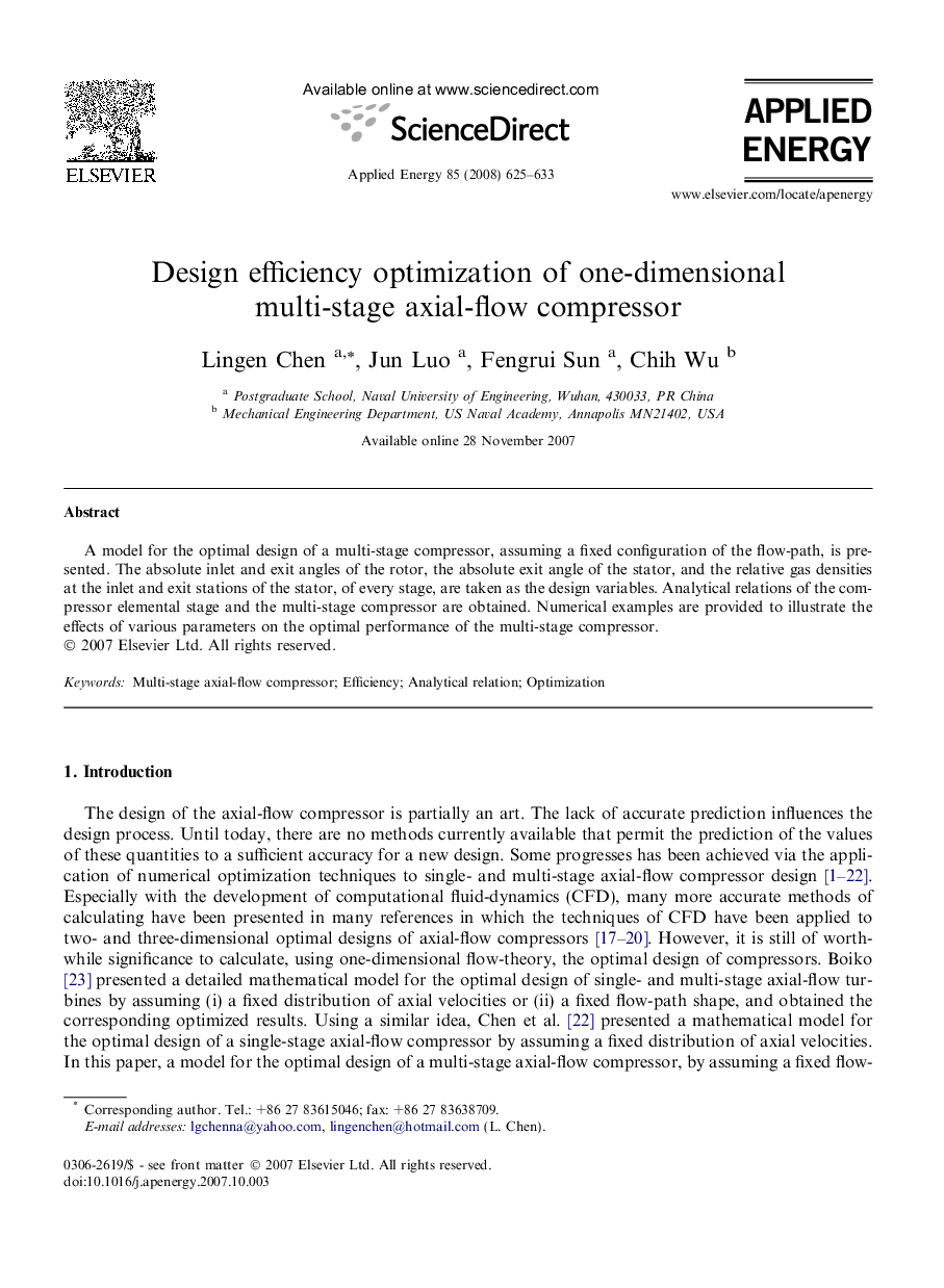 Design efficiency optimization of one-dimensional multi-stage axial-flow compressor