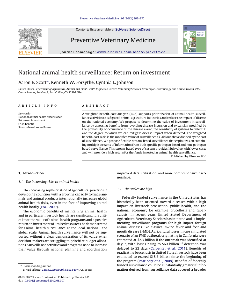 National animal health surveillance: Return on investment