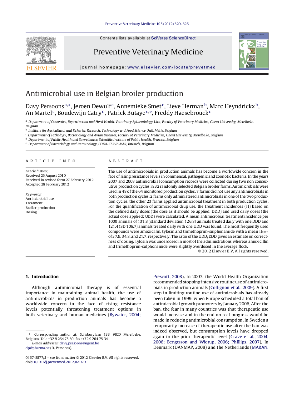 Antimicrobial use in Belgian broiler production