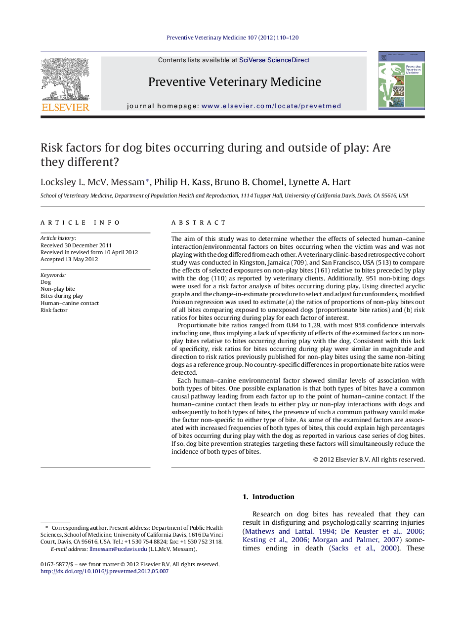 عکس صفحه اول مقاله: Risk factors for dog bites occurring during and outside of play: Are they different? Risk factors for dog bites occurring during and outside of play: Are they different?