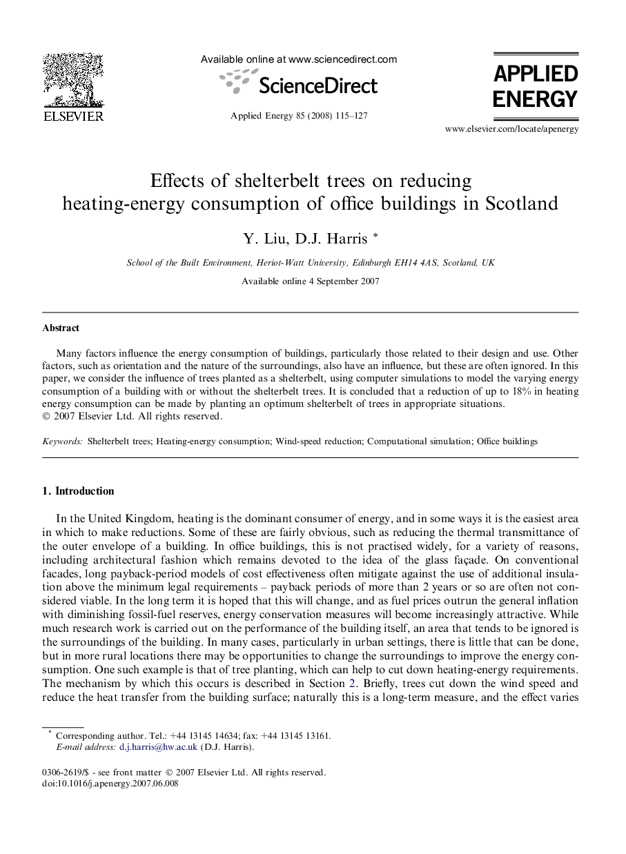 Effects of shelterbelt trees on reducing heating-energy consumption of office buildings in Scotland