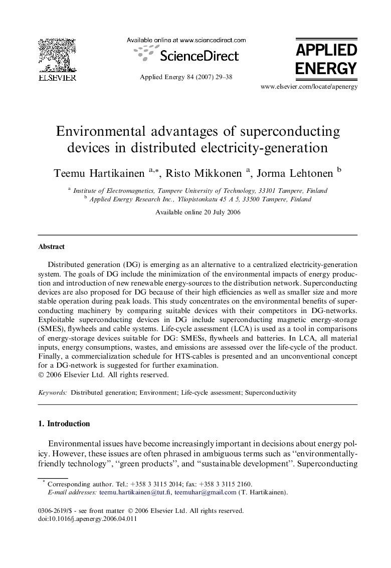 Environmental advantages of superconducting devices in distributed electricity-generation