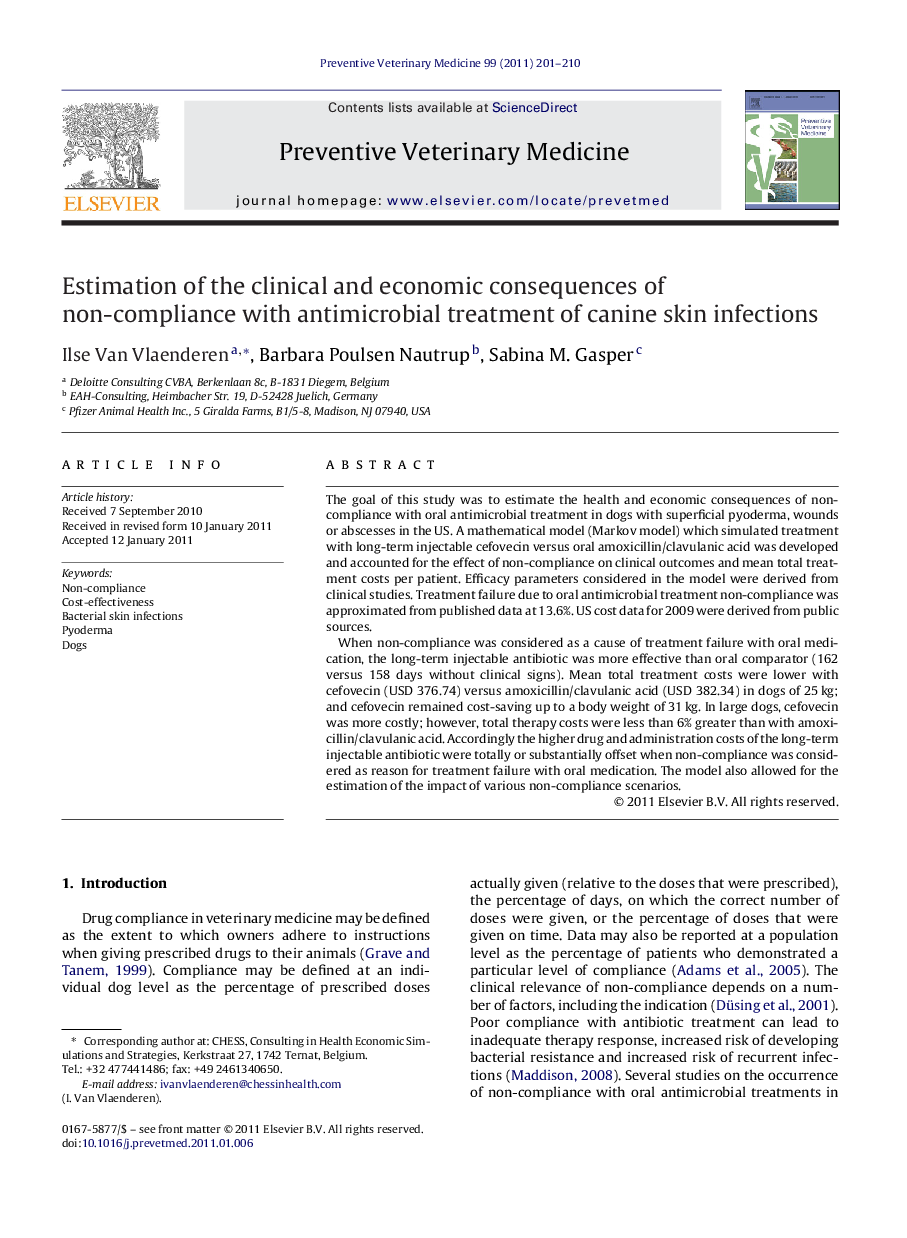 Estimation of the clinical and economic consequences of non-compliance with antimicrobial treatment of canine skin infections