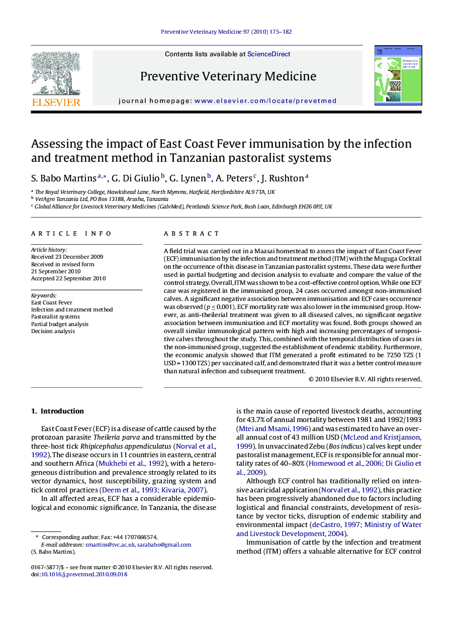 Assessing the impact of East Coast Fever immunisation by the infection and treatment method in Tanzanian pastoralist systems