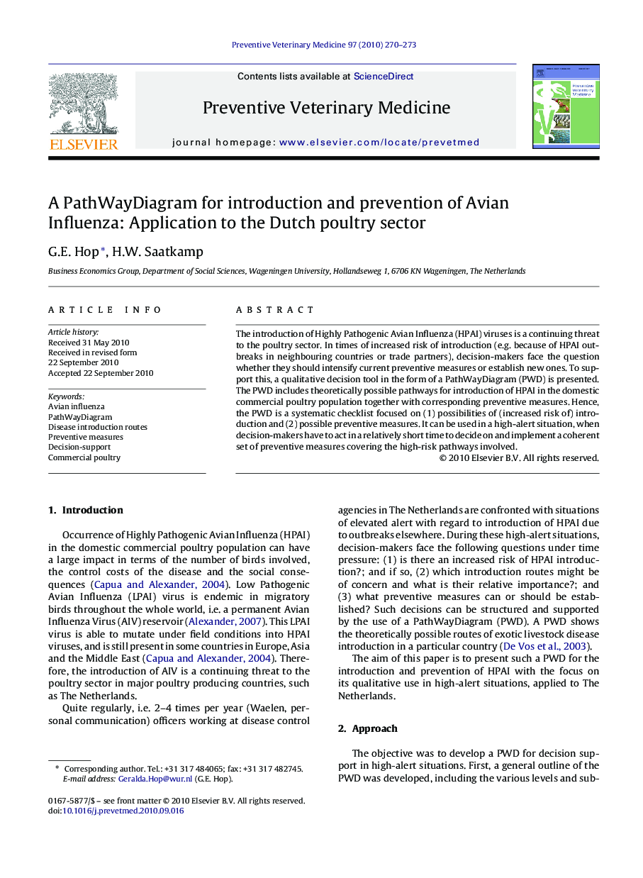 A PathWayDiagram for introduction and prevention of Avian Influenza: Application to the Dutch poultry sector