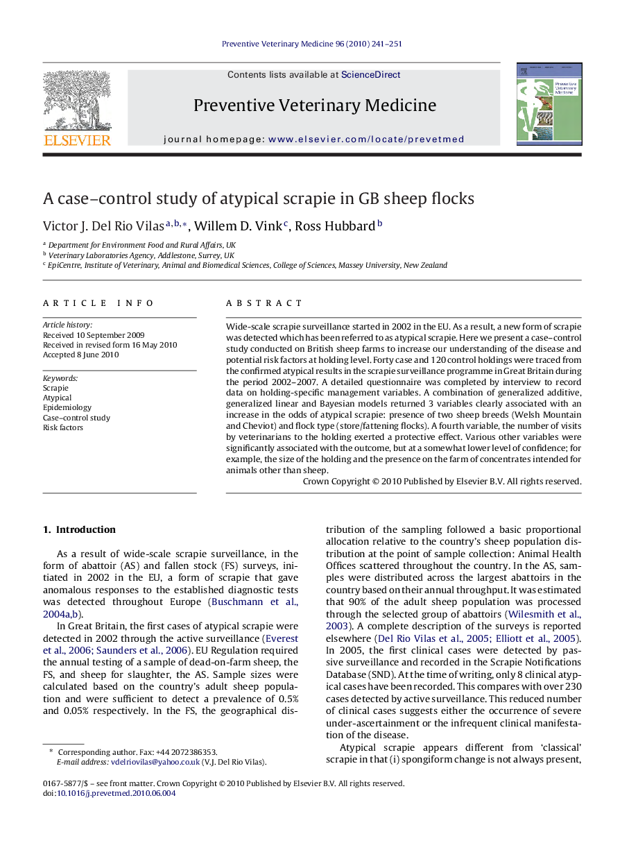 A case–control study of atypical scrapie in GB sheep flocks