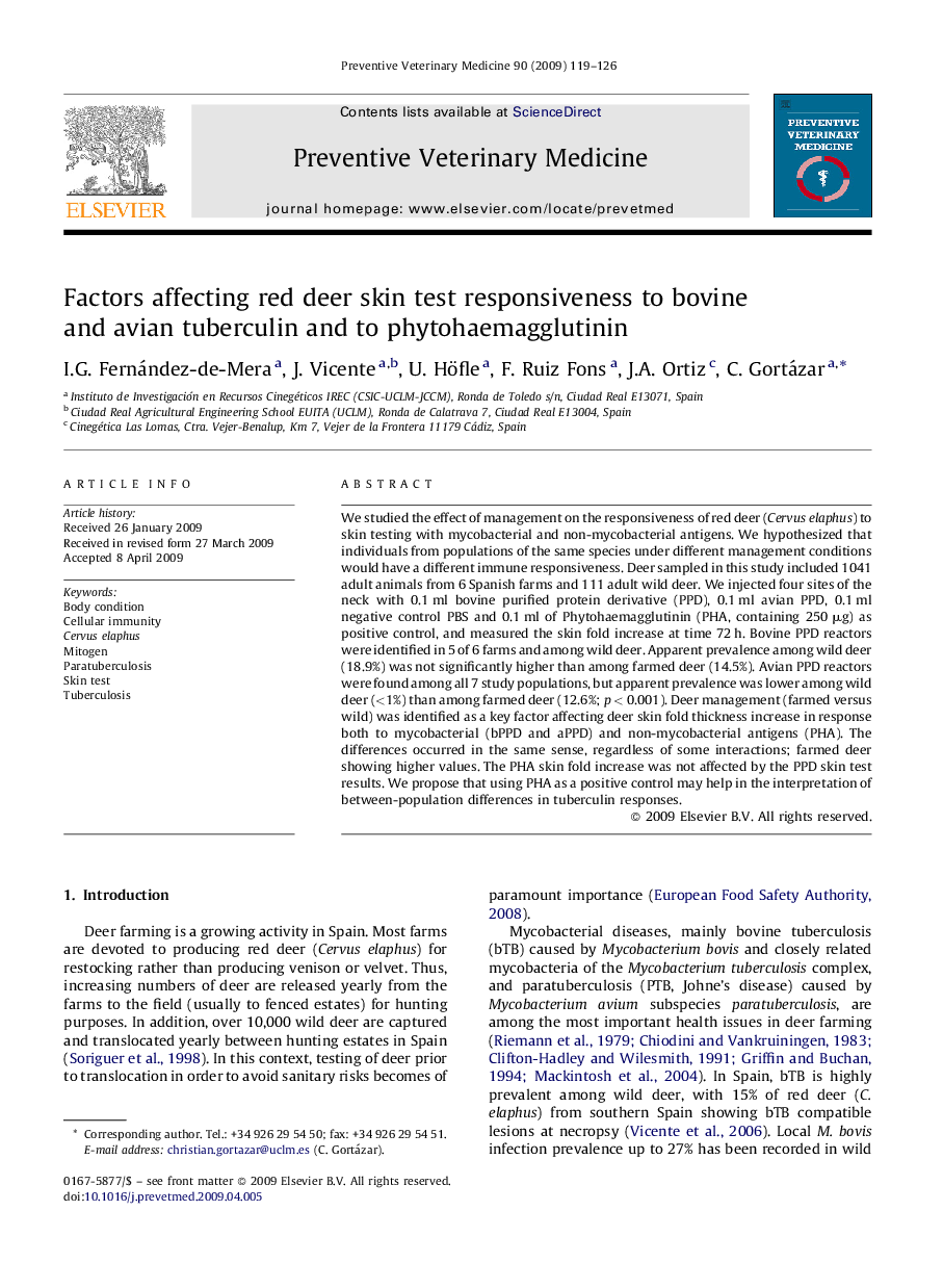 Factors affecting red deer skin test responsiveness to bovine and avian tuberculin and to phytohaemagglutinin