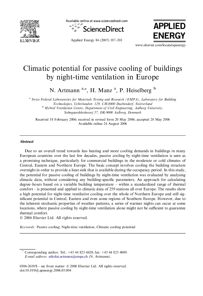Climatic potential for passive cooling of buildings by night-time ventilation in Europe