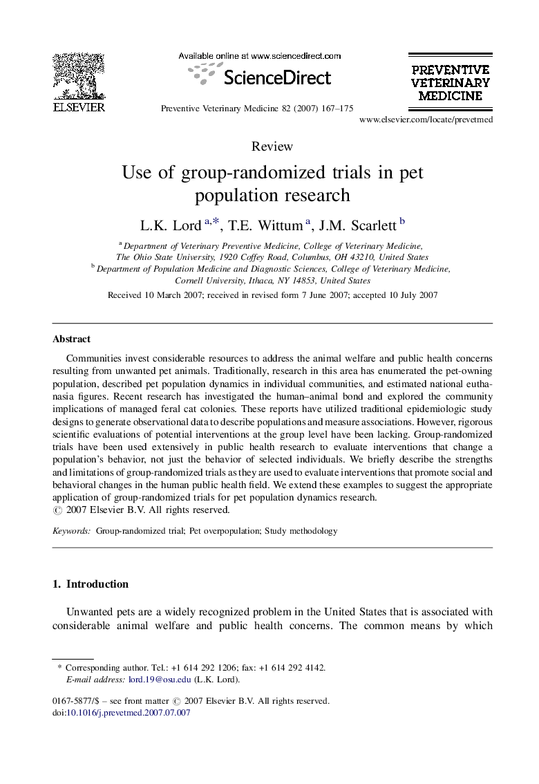 Use of group-randomized trials in pet population research