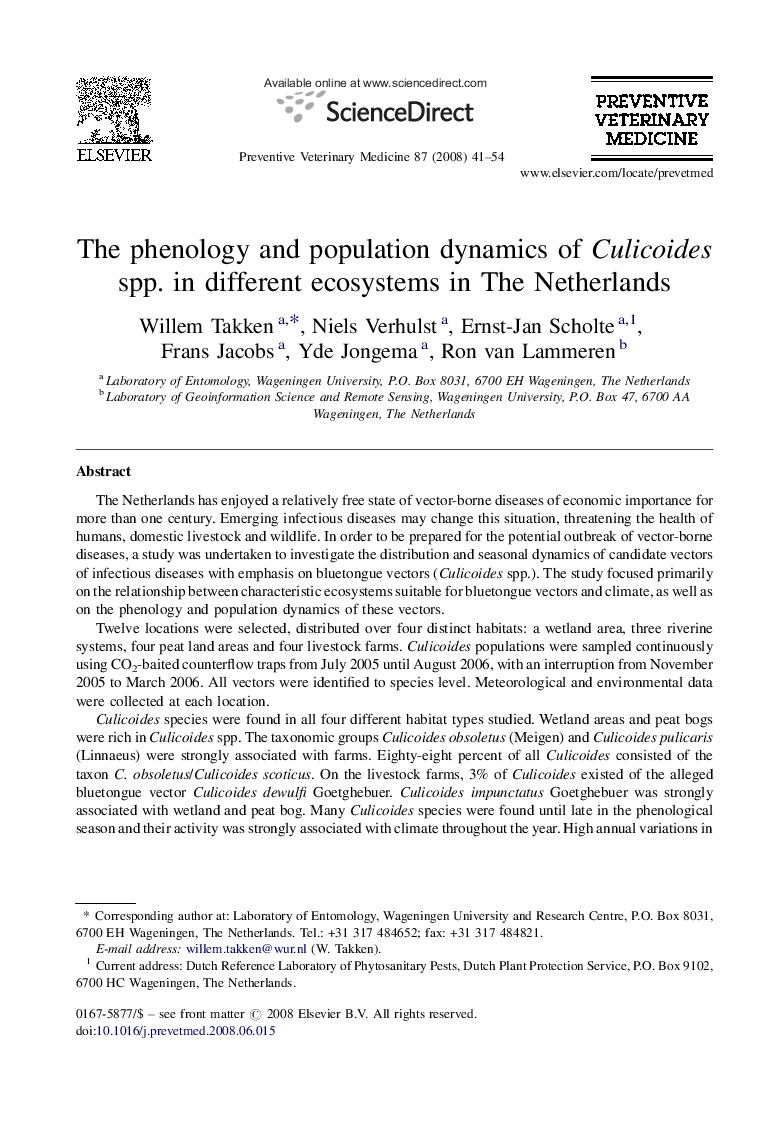 The phenology and population dynamics of Culicoides spp. in different ecosystems in The Netherlands