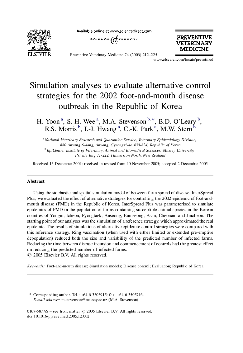 Simulation analyses to evaluate alternative control strategies for the 2002 foot-and-mouth disease outbreak in the Republic of Korea