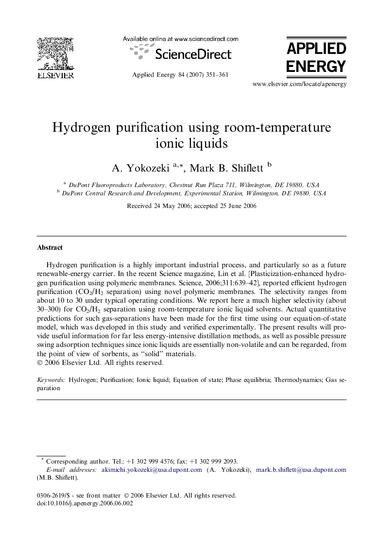 Hydrogen purification using room-temperature ionic liquids