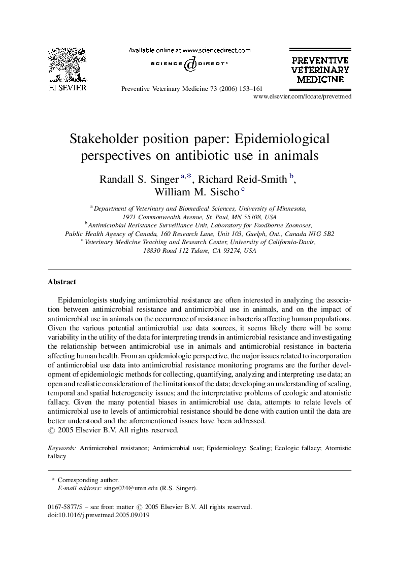 Stakeholder position paper: Epidemiological perspectives on antibiotic use in animals