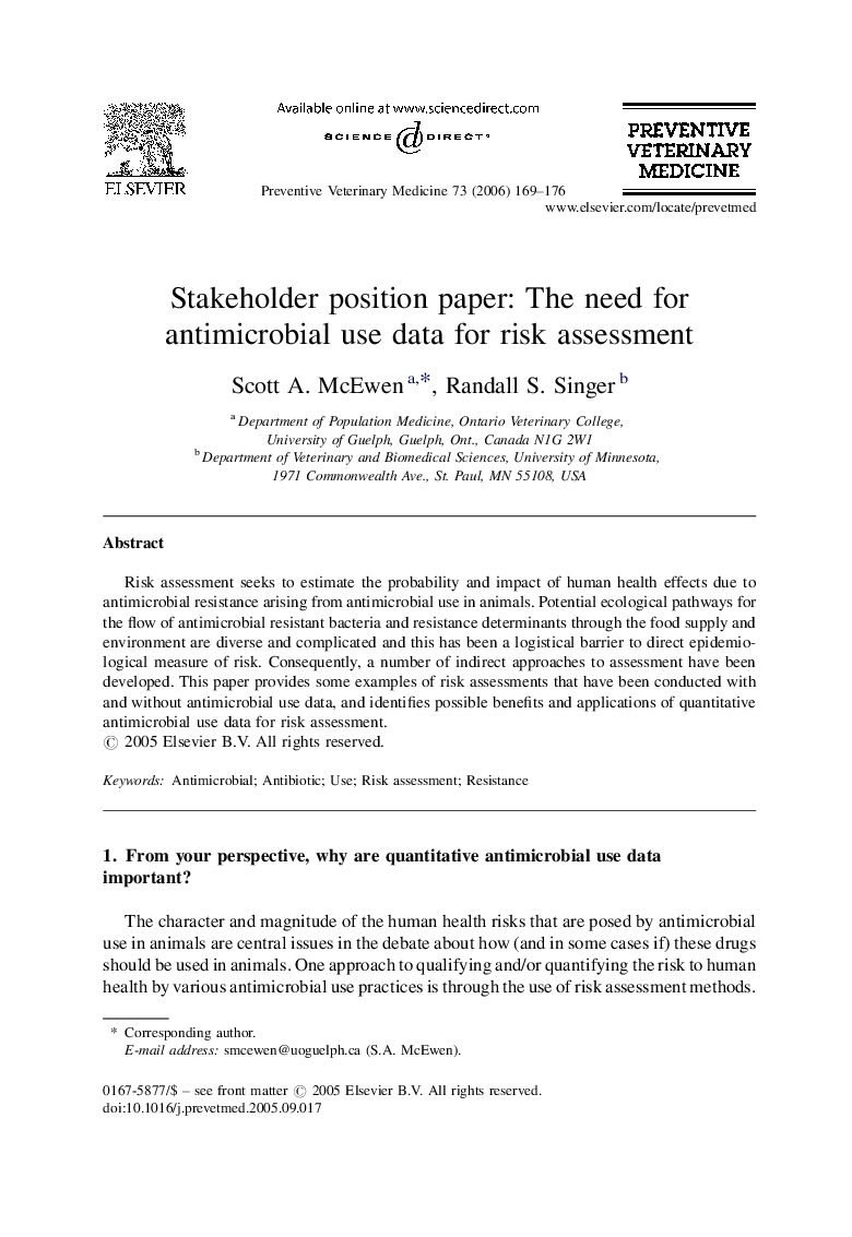 Stakeholder position paper: The need for antimicrobial use data for risk assessment