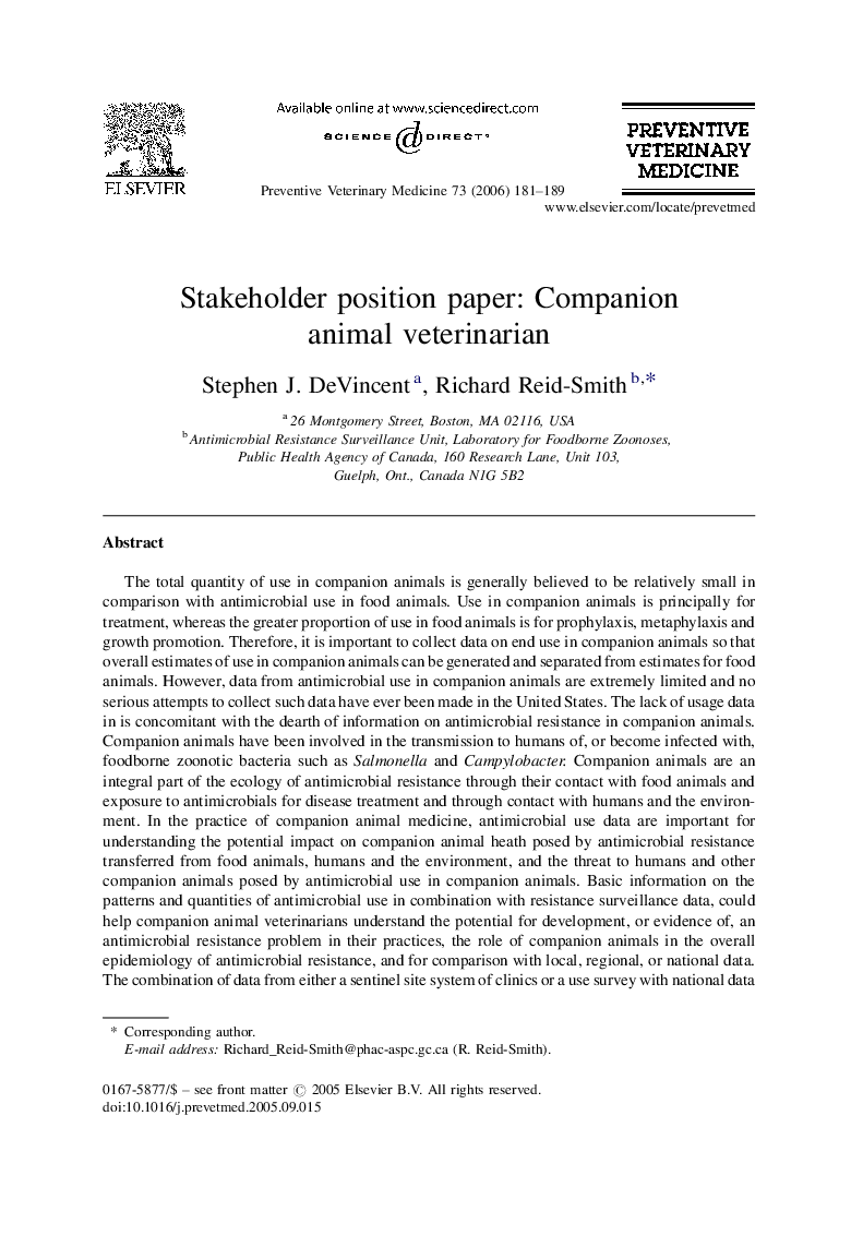 Stakeholder position paper: Companion animal veterinarian