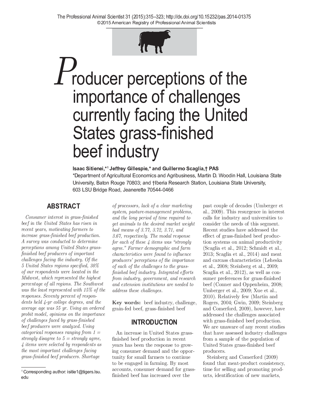 Producer perceptions of the importance of challenges currently facing the United States grass-finished beef industry