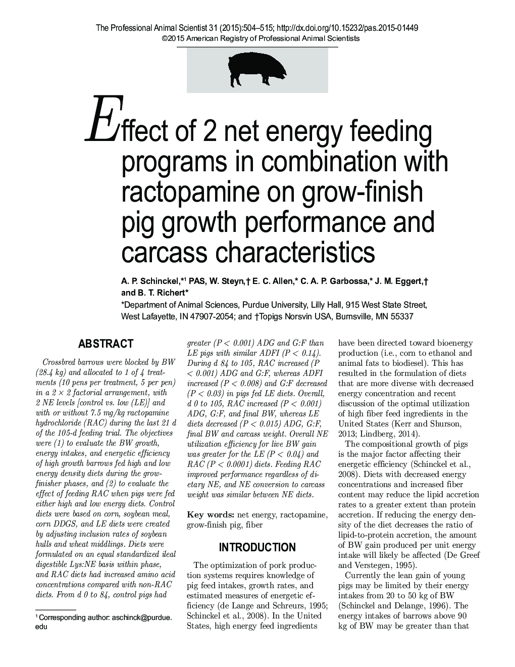 Effect of 2 net energy feeding programs in combination with ractopamine on grow-finish pig growth performance and carcass characteristics