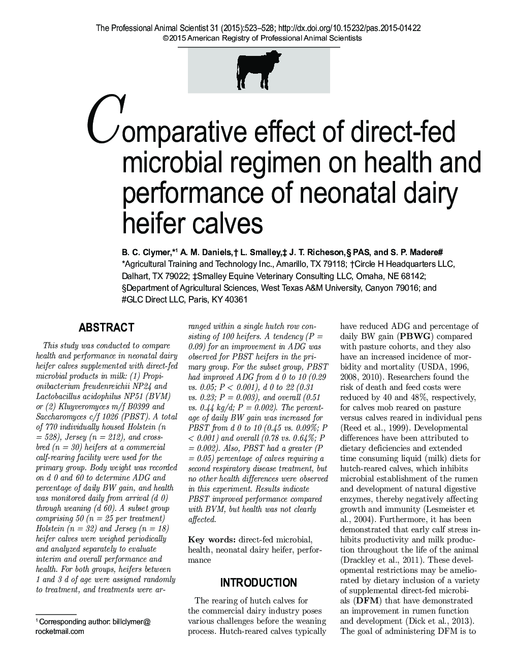 اثر تطبیقی ​​رژیم غذایی میکروبی مستقیم بر سلامت و عملکرد گوساله های شیرخوار شیرده نوزادان 