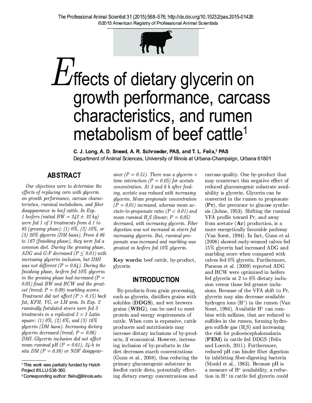 اثر گلیسیرین بر عملکرد، ویژگی های لاشه و متابولیسم شکم گاو گوشتی 1 