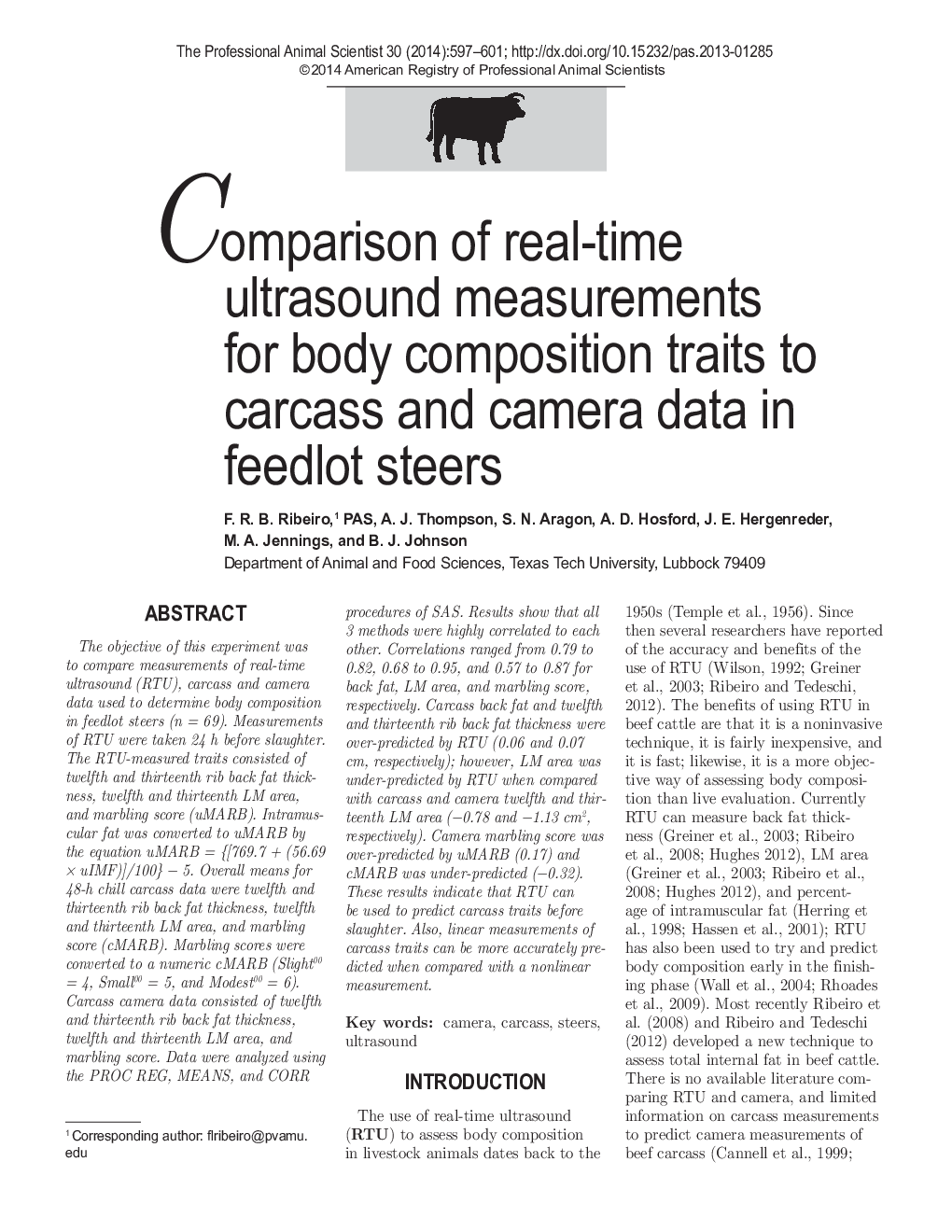 Comparison of real-time ultrasound measurements for body composition traits to carcass and camera data in feedlot steers