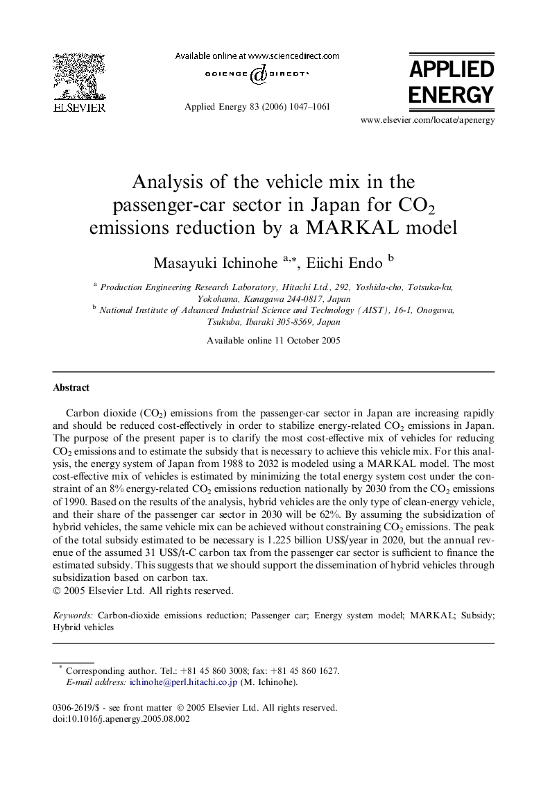 Analysis of the vehicle mix in the passenger-car sector in Japan for CO2 emissions reduction by a MARKAL model