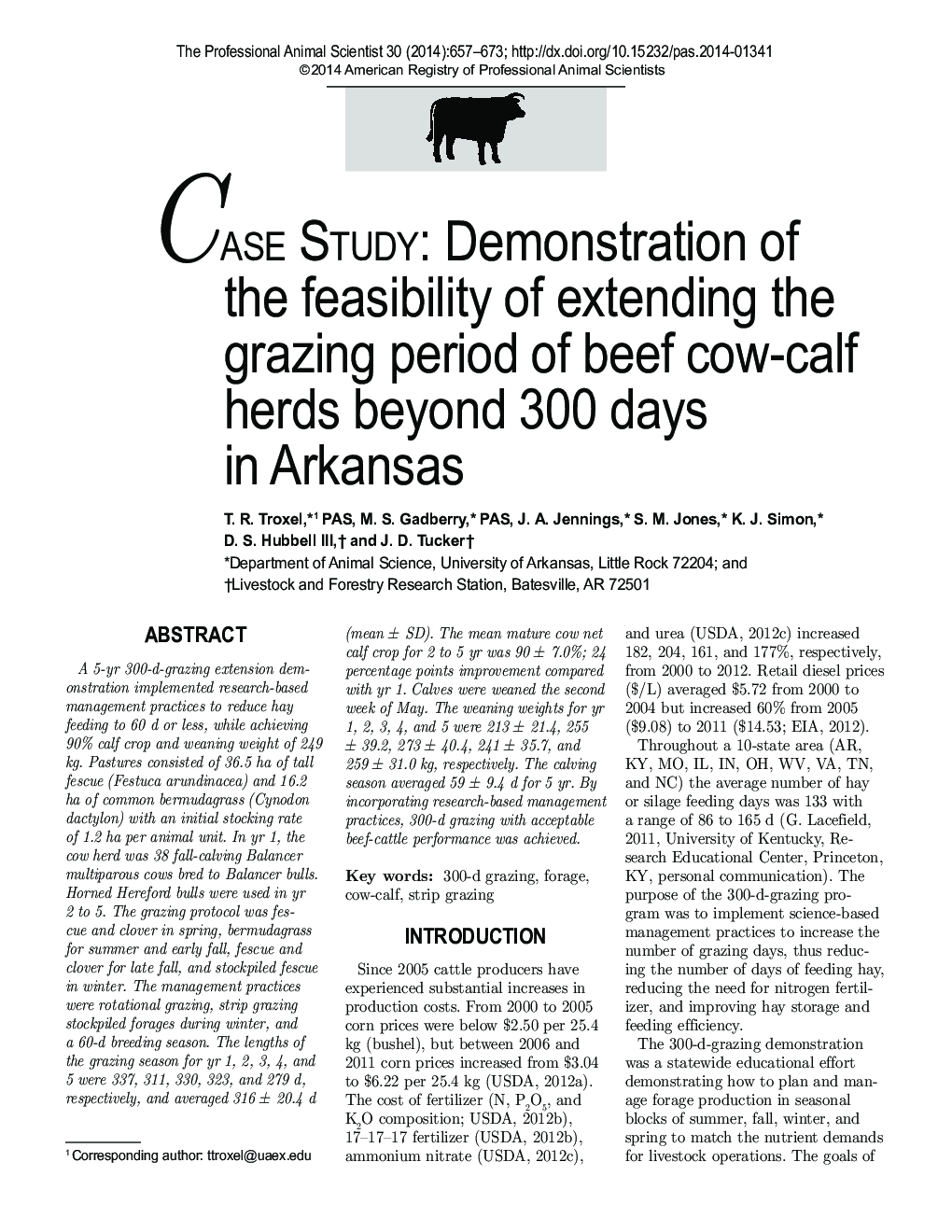 CASE STUDY: Demonstration of the feasibility of extending the grazing period of beef cow-calf herds beyond 300 days in Arkansas
