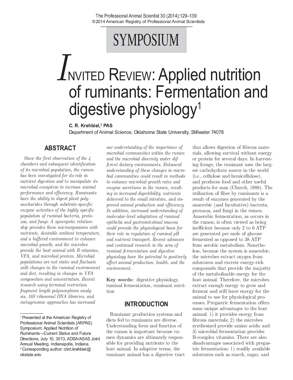 INVITED REVIEW: Applied nutrition of ruminants: Fermentation and digestive physiology1