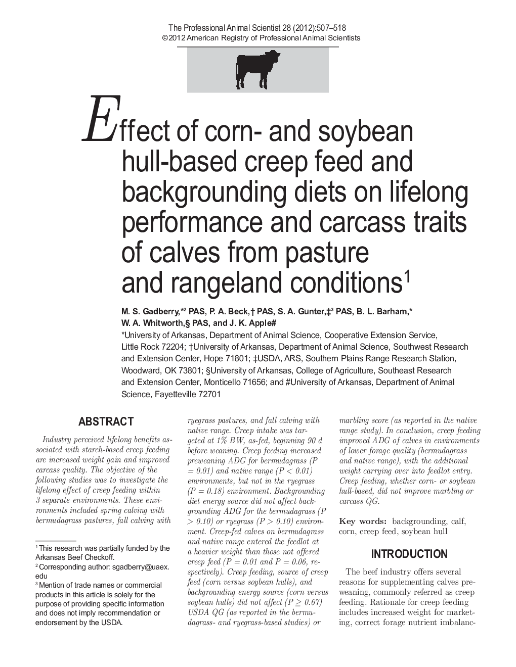 Effect of corn- and soybean hull-based creep feed and backgrounding diets on lifelong performance and carcass traits of calves from pasture and rangeland conditions1