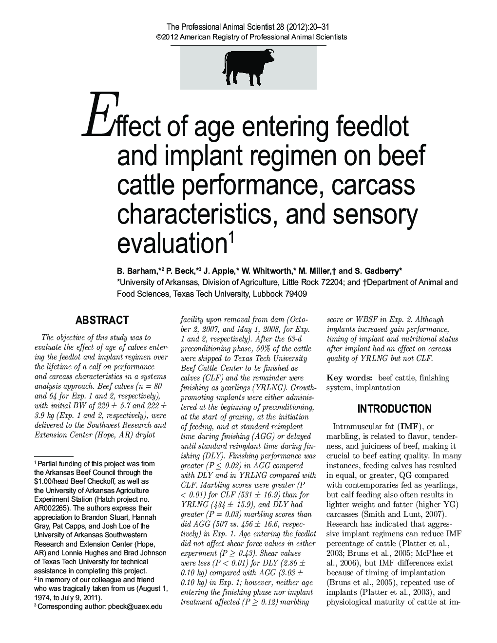 Effect of age entering feedlot and implant regimen on beef cattle performance, carcass characteristics, and sensory evaluation1