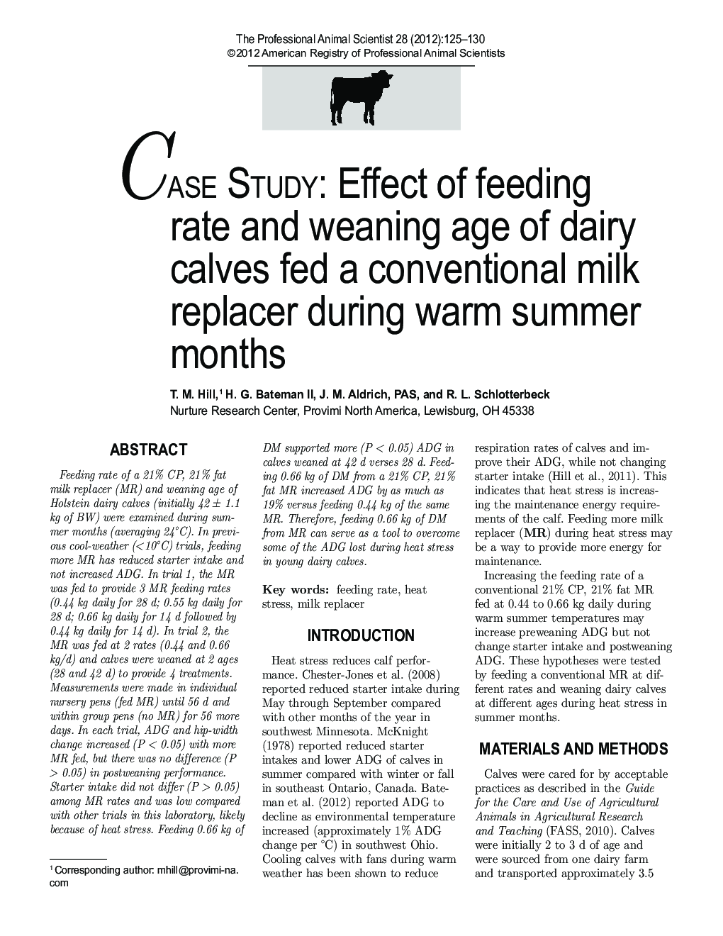 CASE STUDY: Effect of feeding rate and weaning age of dairy calves fed a conventional milk replacer during warm summer months