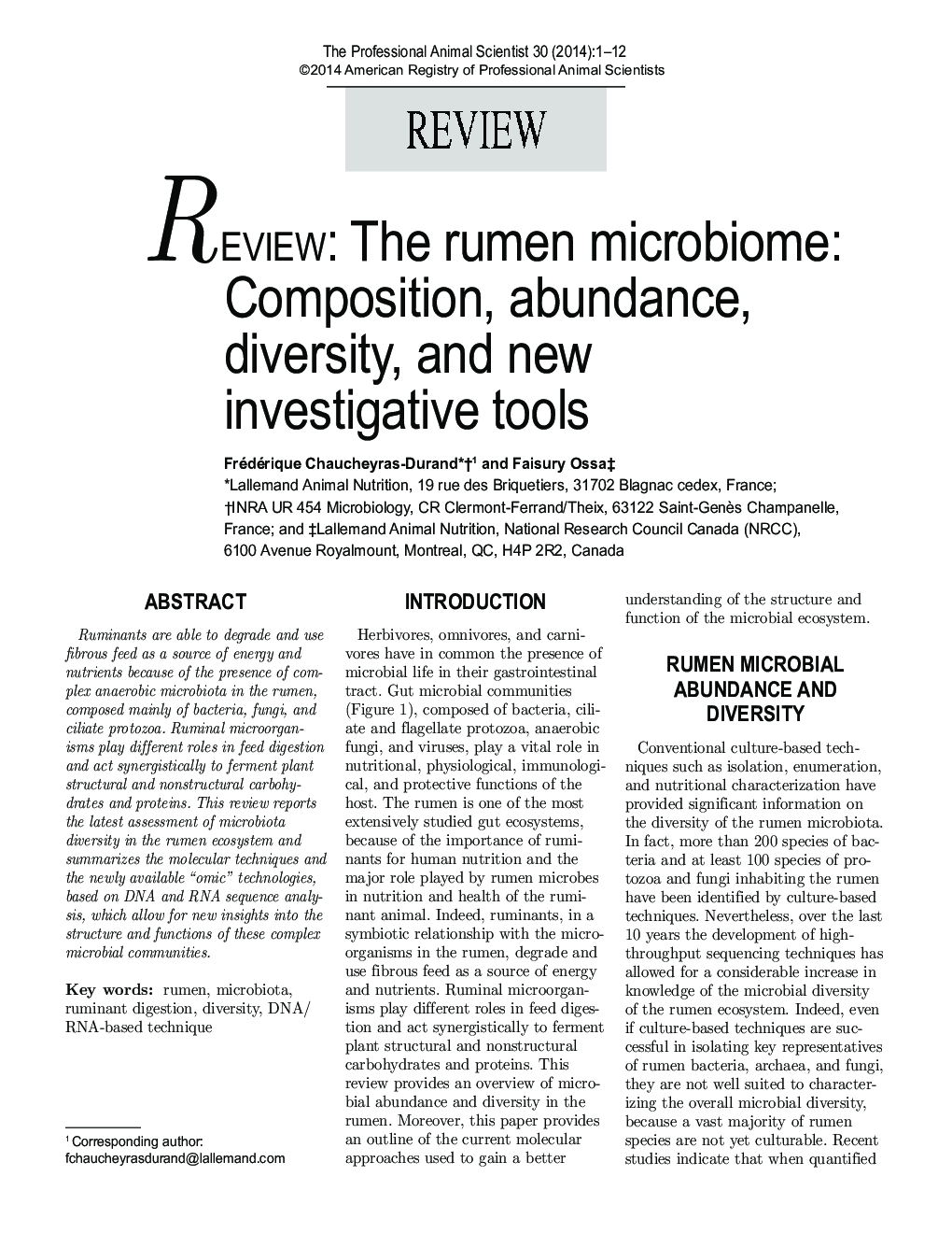 بررسی: میکروبیوم شکمبه: ترکیب، فراوانی، تنوع و ابزار تحقیقاتی جدید 