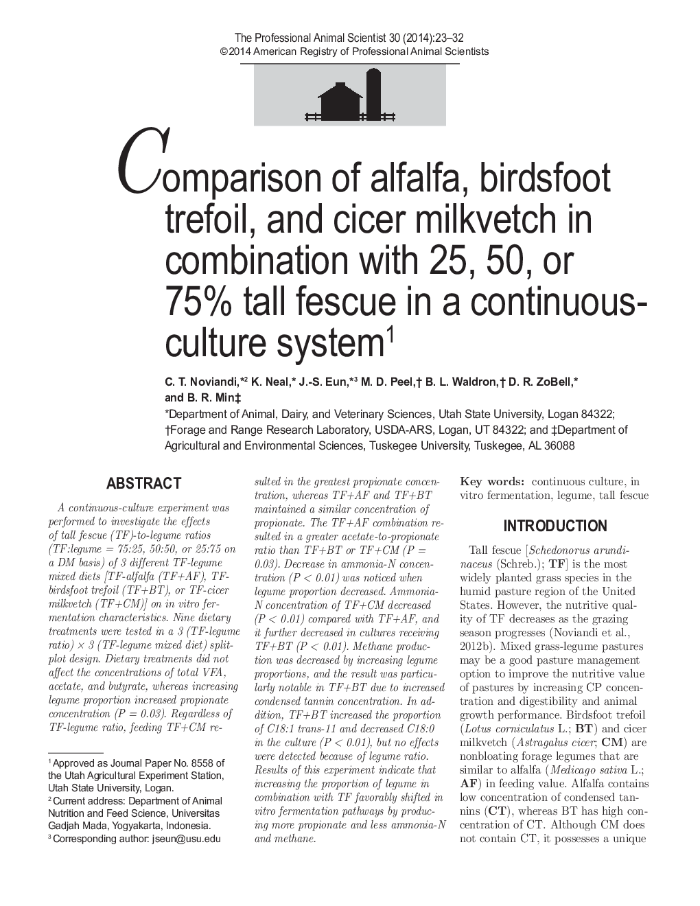 Comparison of alfalfa, birdsfoot trefoil, and cicer milkvetch in combination with 25, 50, or 75% tall fescue in a continuous-culture system1