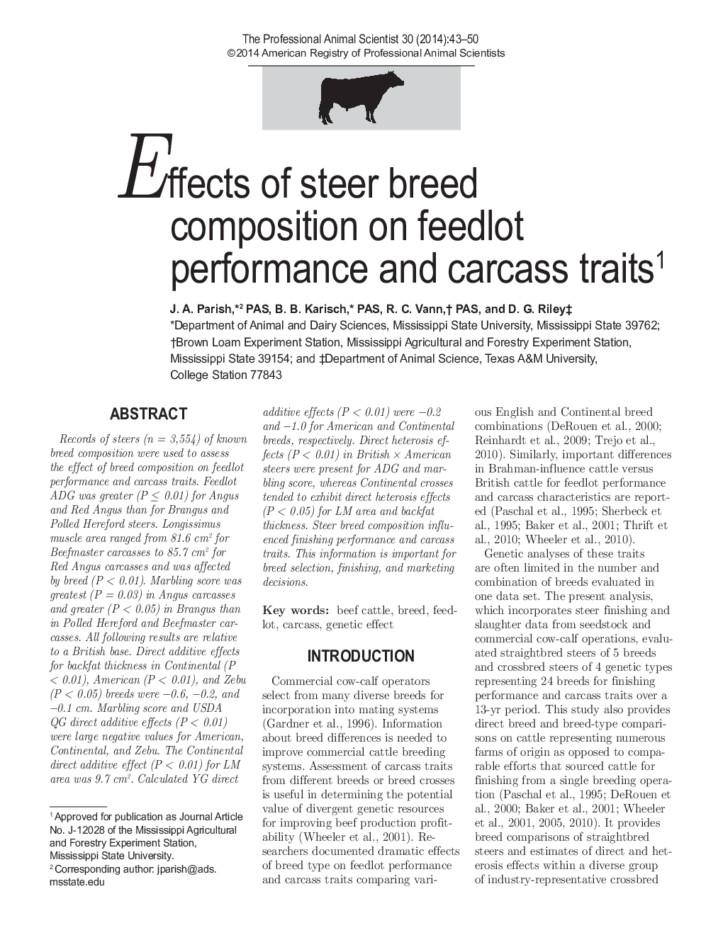 Effects of steer breed composition on feedlot performance and carcass traits1