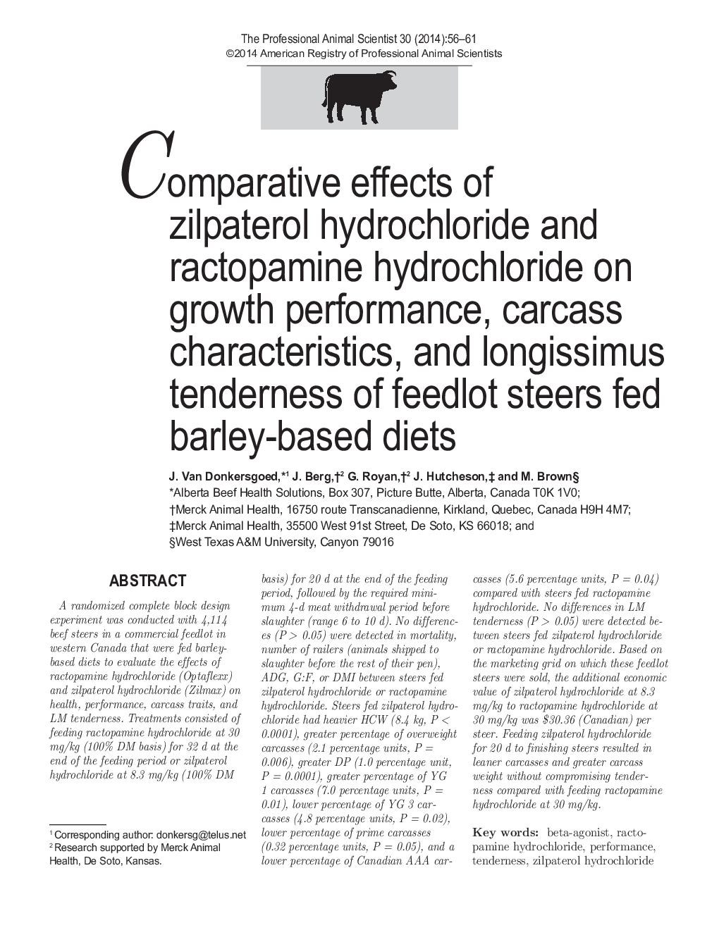 اثرات تطبیقی ​​زیلپاترول هیدروکلراید و هیدروکلراید راکتوپامین بر عملکرد رشد، ویژگی های لاشه و حساسیت طولانی مدت گوساله های خوراک دام خوراکی مبتنی بر جو 