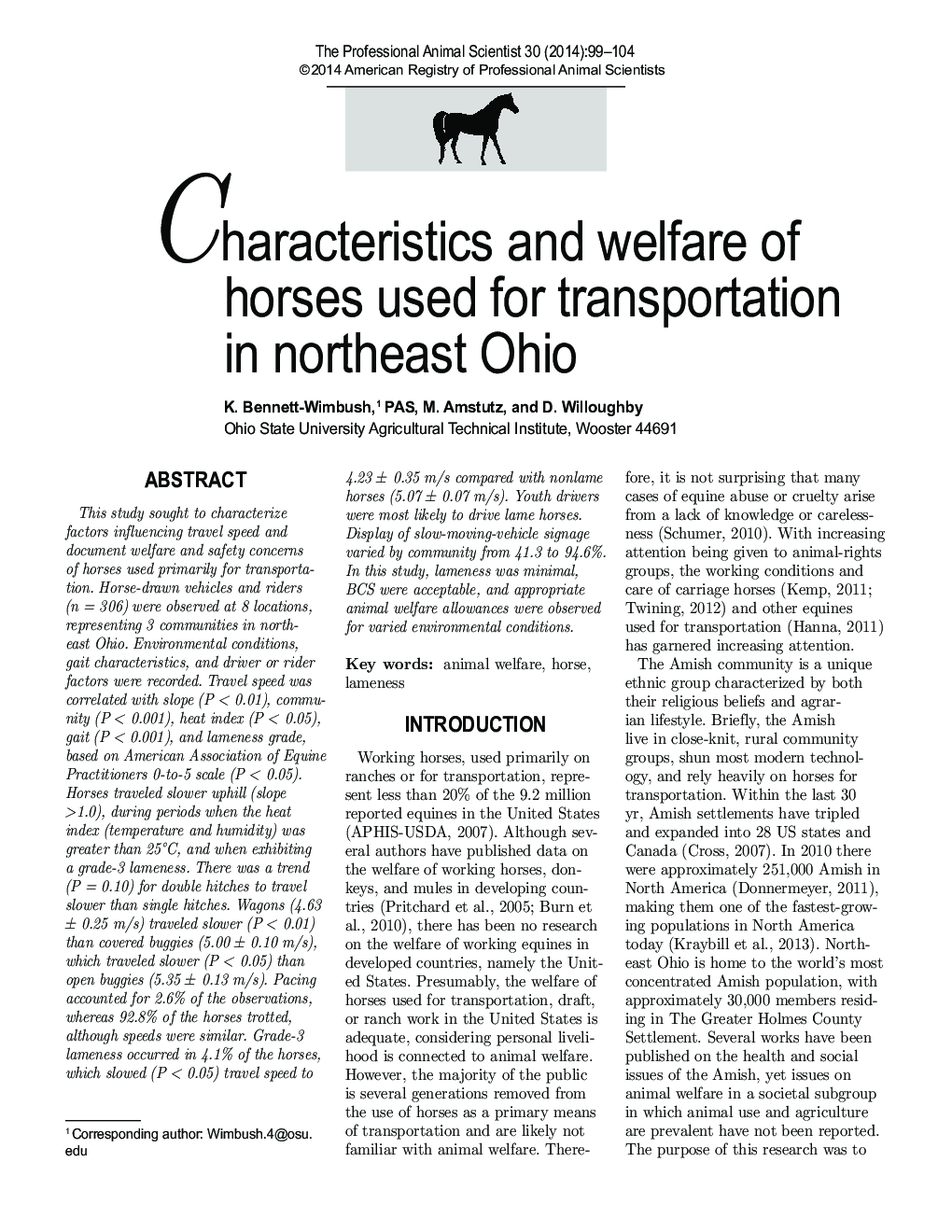 ویژگی ها و رفاه اسب ها برای حمل و نقل در شمال شرقی اوهایو استفاده می شود 