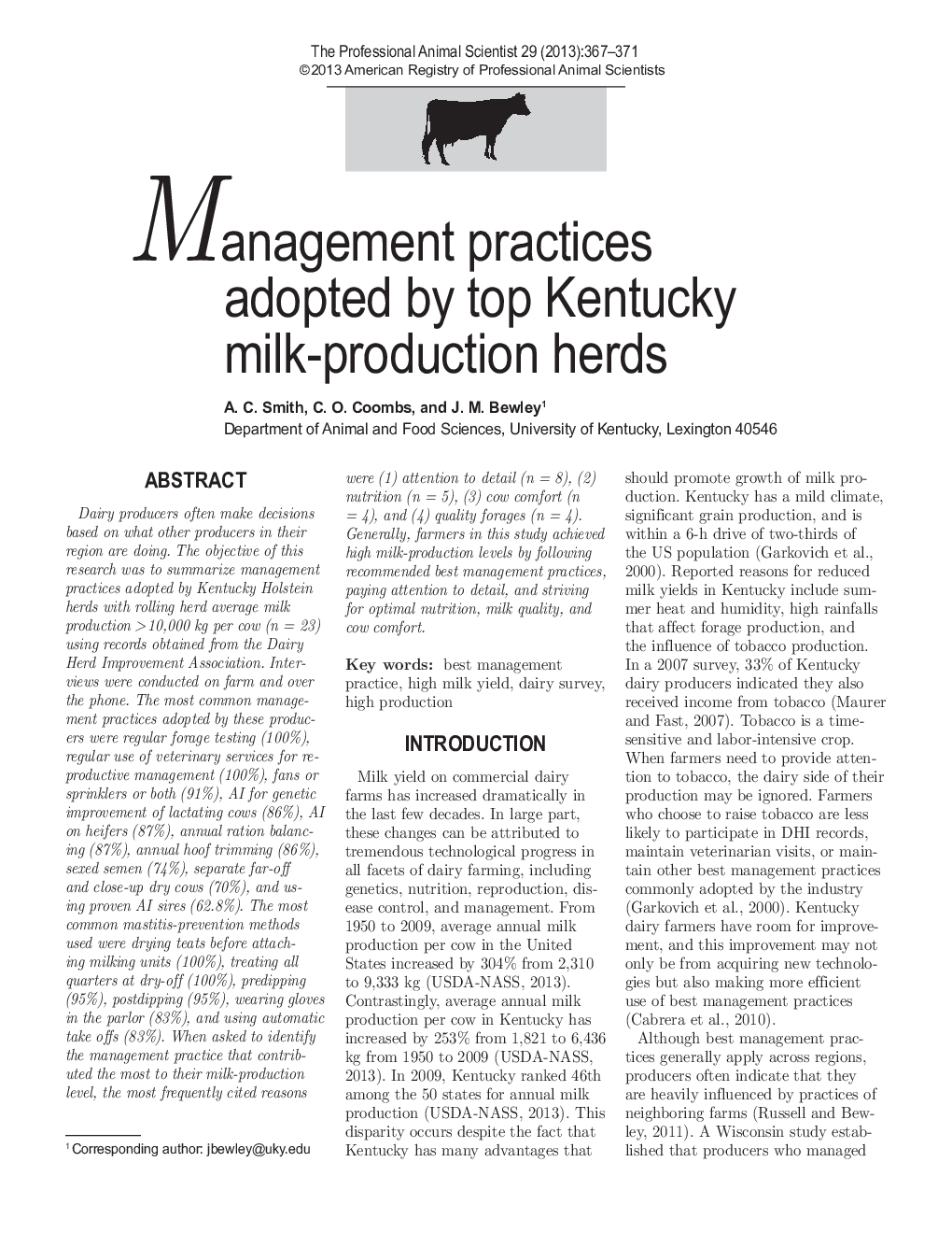 Management practices adopted by top Kentucky milk-production herds