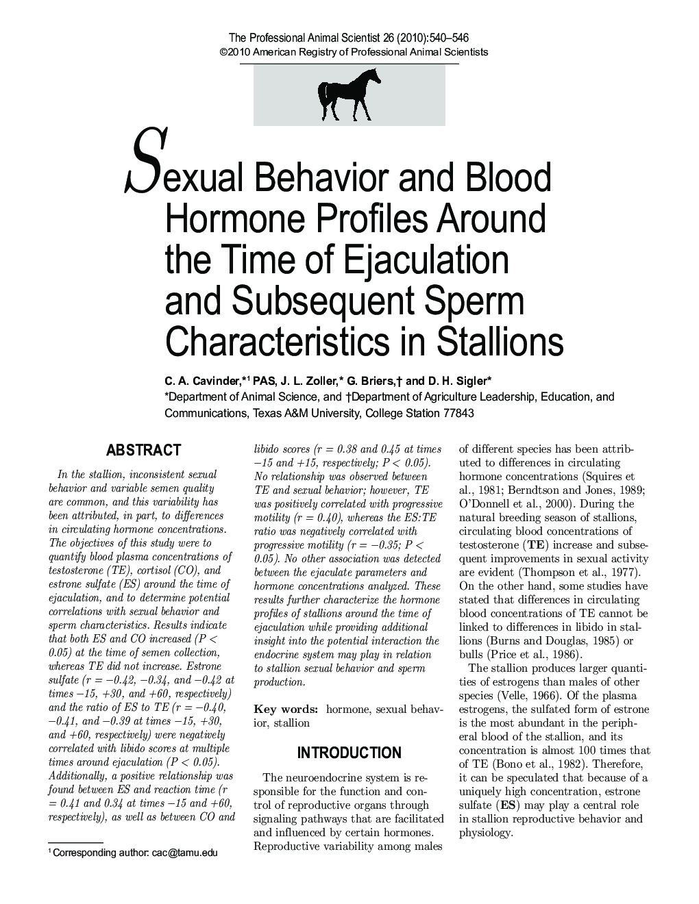 Sexual Behavior and Blood Hormone Profiles Around the Time of Ejaculation and Subsequent Sperm Characteristics in Stallions