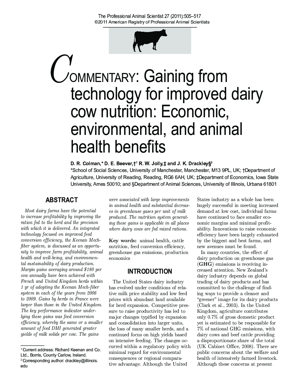 Gaining from technology for improved dairy cow nutrition: Economic, environmental, and animal health benefits