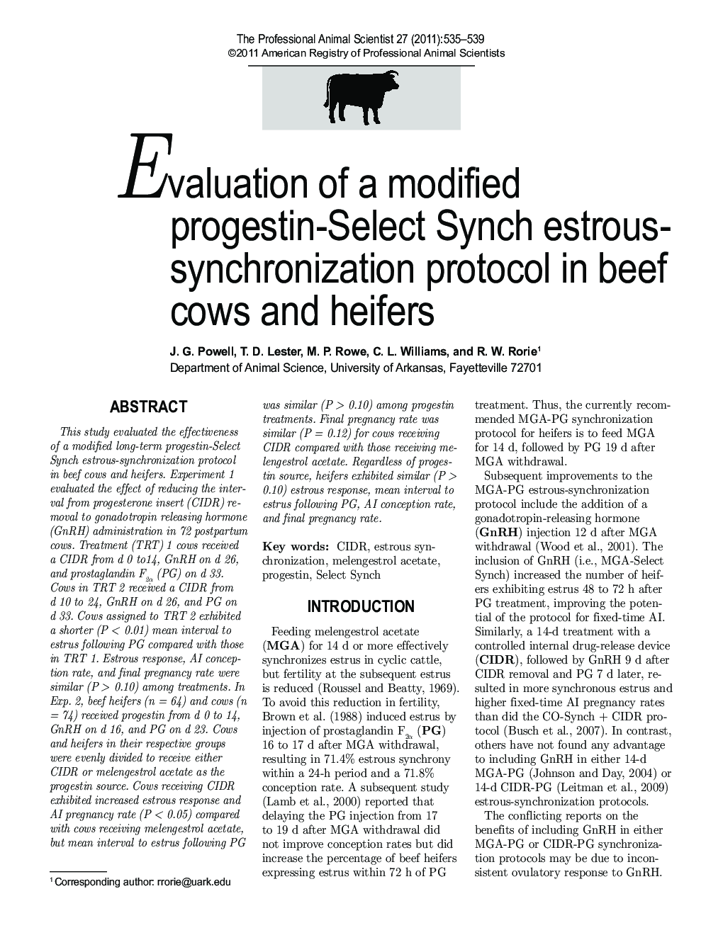 Evaluation of a modified progestin-Select Synch estrous-synchronization protocol in beef cows and heifers