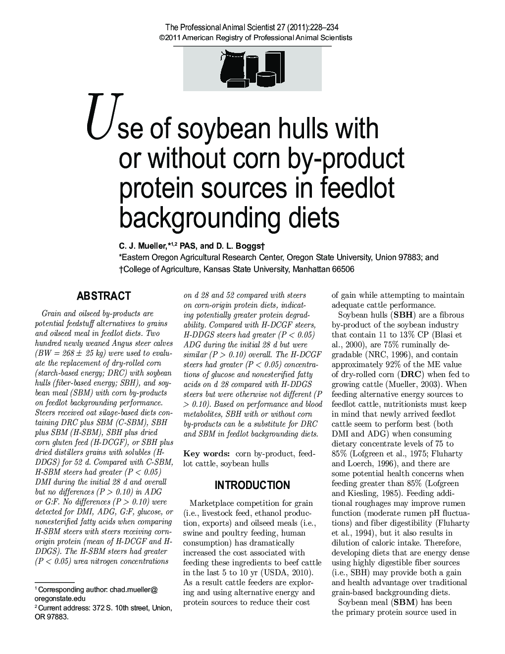 Use of soybean hulls with or without corn by-product protein sources in feedlot backgrounding diets