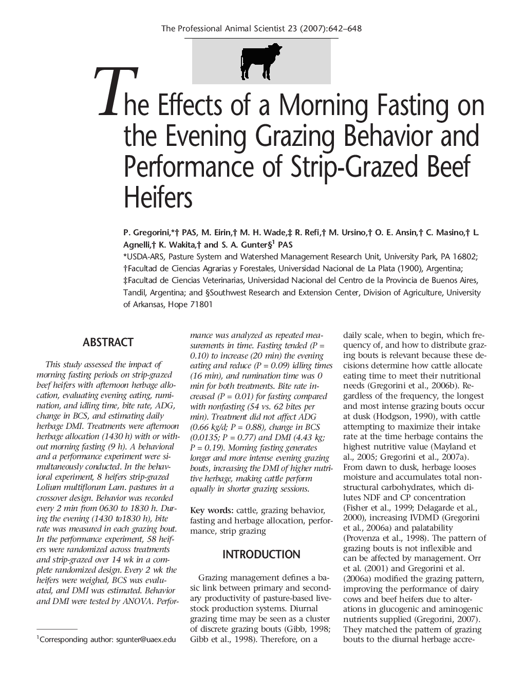 The Effects of a Morning Fasting on the Evening Grazing Behavior and Performance of Strip-Grazed Beef Heifers